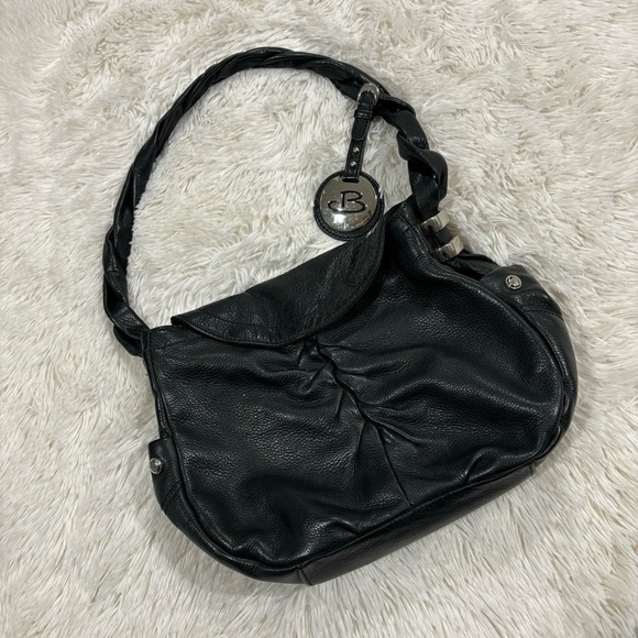 B. Makowsky Pebbled Black Leather Braided Strap Purse - Picture 13 of 13